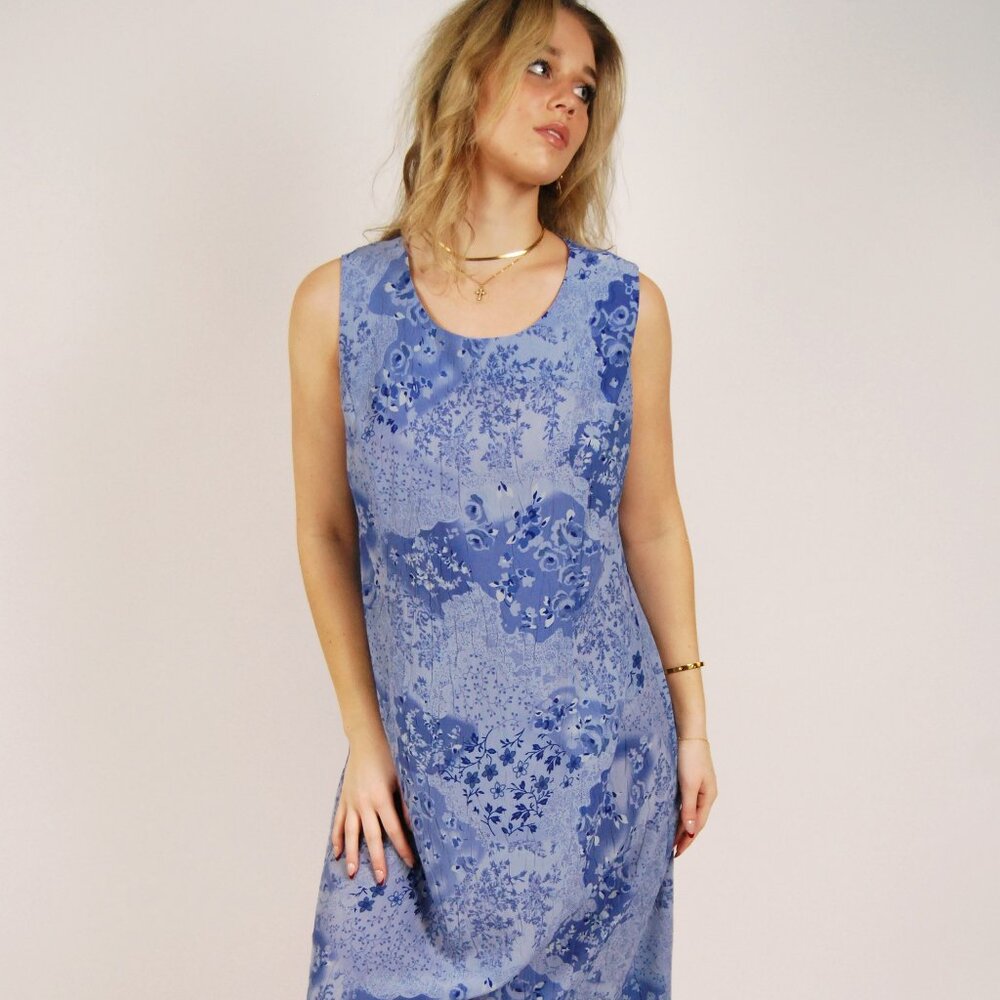 90s Tank Dress (L) large purple vintage floral lavender twee preppy long chic